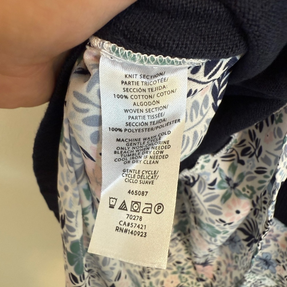 2/$30 LOFT - Navy Knit Sleeveless Top with Floral Hem - Picture 6 of 7
